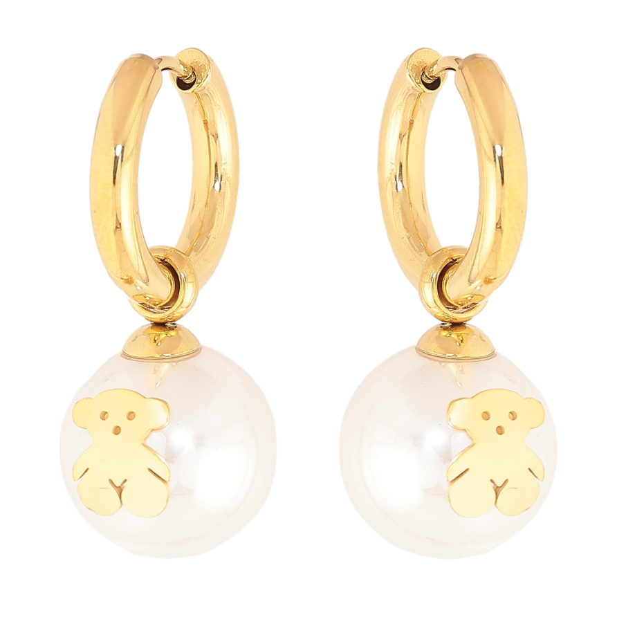 Серьги Нержавеющая сталь подвески на колечках "Жемчужины с мишками" 2 в 1, ø 14мм фото №1