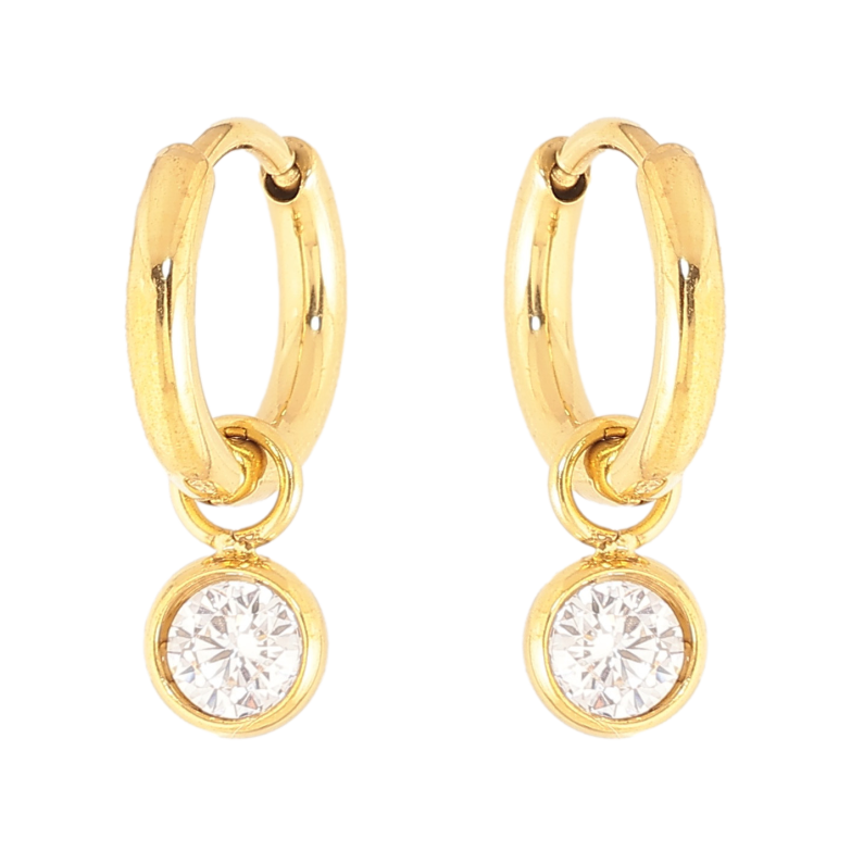 Серьги Нержавеющая сталь подвески на колечках "Кристаллы" 2 в 1, ø 5мм фото №1