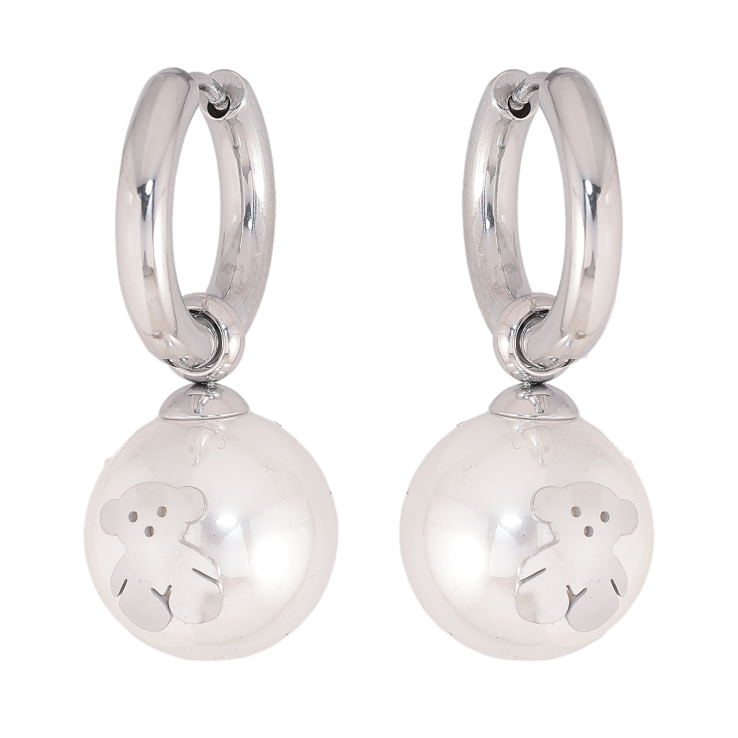 Серьги Нержавеющая сталь подвески на колечках "Жемчужины с мишками" 2 в 1, ø 14мм фото №15