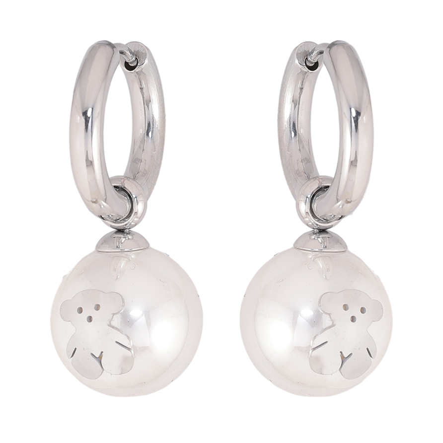 Серьги Нержавеющая сталь подвески на колечках "Жемчужины с мишками" 2 в 1, ø 14мм фото №1