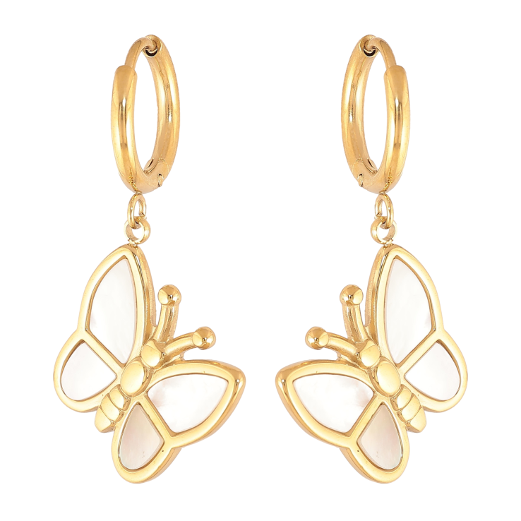 Сережки Нержавіюча сталь підвіски на колечках "Метелики з перламутровими вставками" фото №15