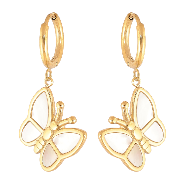 Сережки Нержавіюча сталь підвіски на колечках "Метелики з перламутровими вставками" фото №8