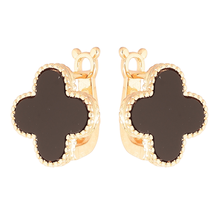 Сережки Нержавіюча сталь англійський замок "Конюшина з чорними вставками" фото №8