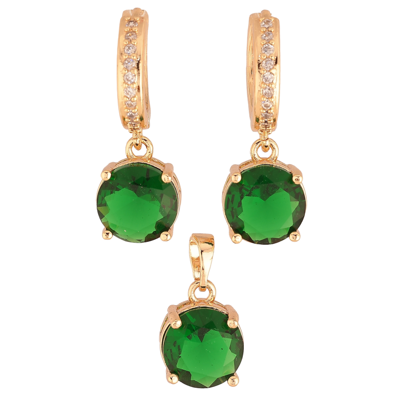 Набір Xuping M&L колір 18K Сережки Кулон "Зелені кристали" ø 10мм фото №1