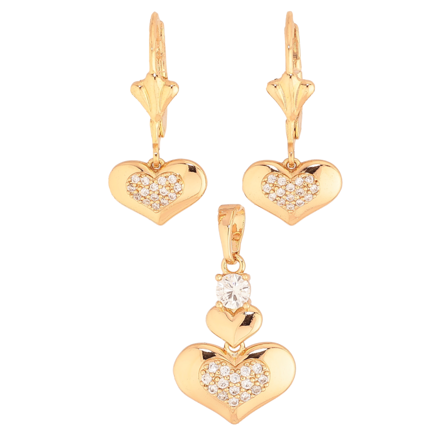 Набір Xuping колір Позолота 18K Сережки Кулон "Сердечка" фото №1 Набір Xuping колір Позолота 18K Сережки Кулон "Сердечка" фото №1
