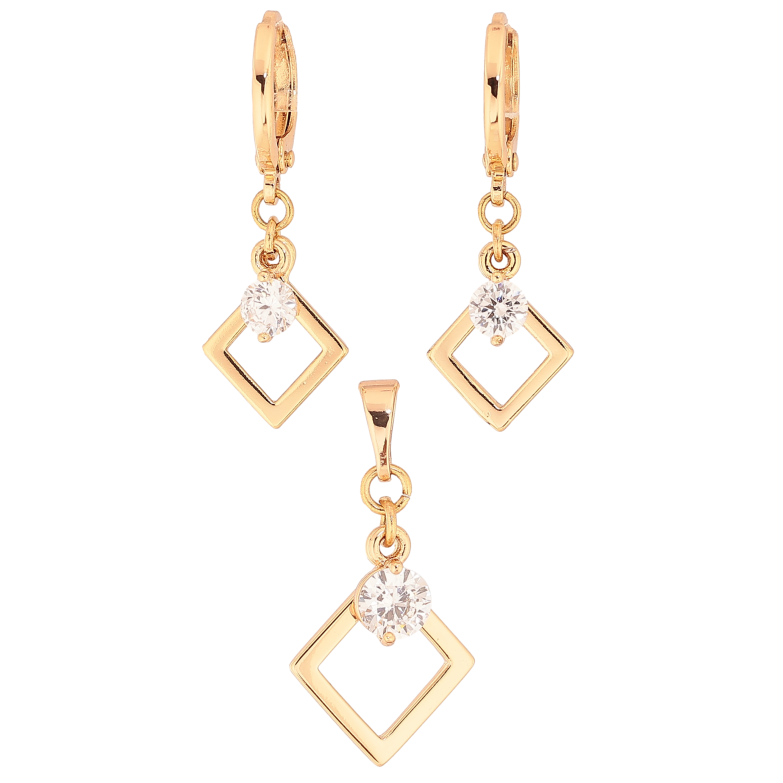 Набір Xuping колір Позолота 18K Сережки Кулон "Ромбові підвіски з кристалами" фото №1