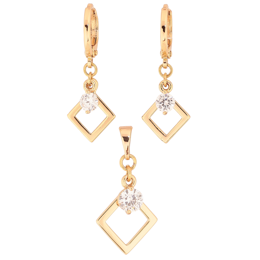 Набір Xuping колір Позолота 18K Сережки Кулон "Ромбові підвіски з кристалами" фото №1