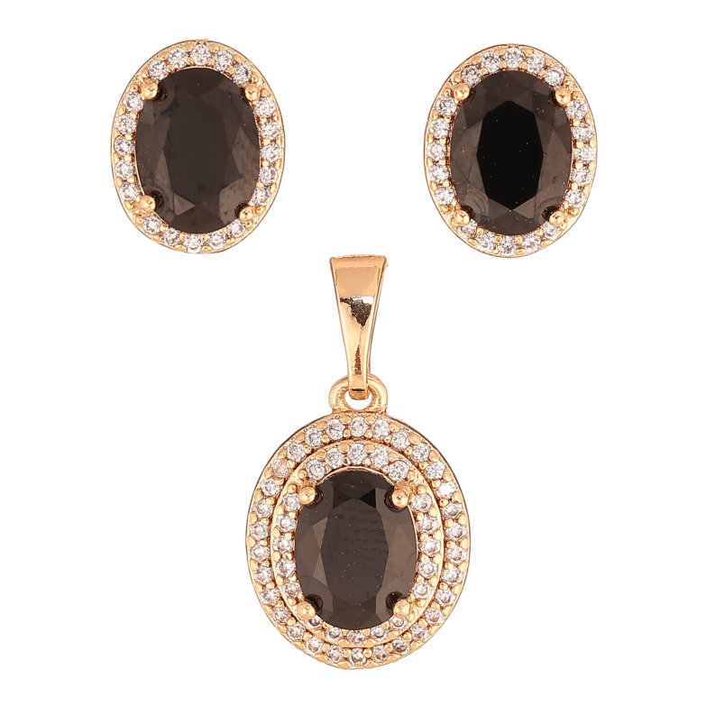 Набір Xuping колір Позолота 18K сережки кулон "Чорні кристали в обрамленні" фото №1