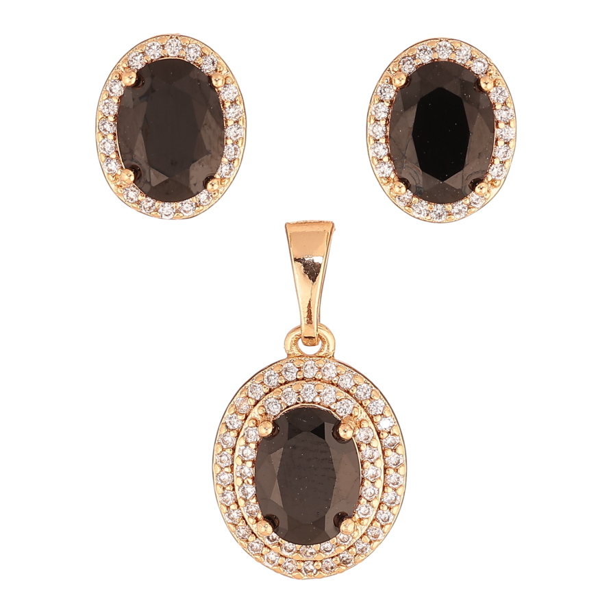 Набір Xuping колір Позолота 18K сережки кулон "Чорні кристали в обрамленні" фото №1