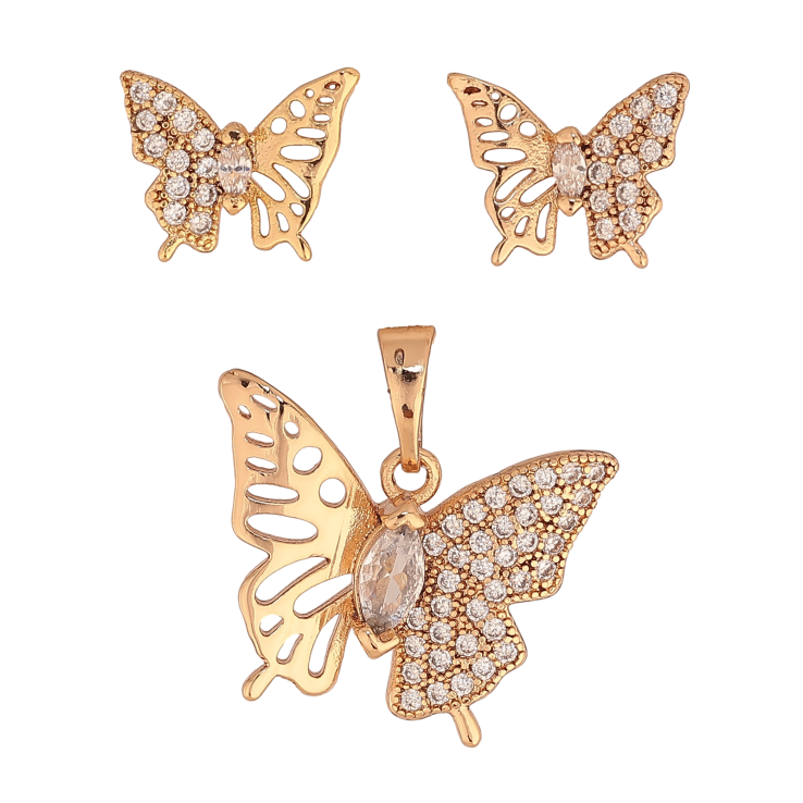 Набір Xuping колір Позолота 18K сережки кулон "Метелики з кристалами" фото №5 Набір Xuping колір Позолота 18K сережки кулон "Метелики з кристалами" фото №5