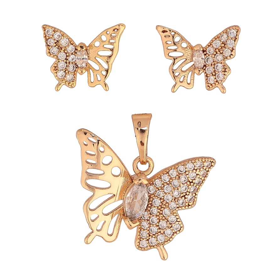 Набір Xuping колір Позолота 18K сережки кулон "Метелики з кристалами" фото №1