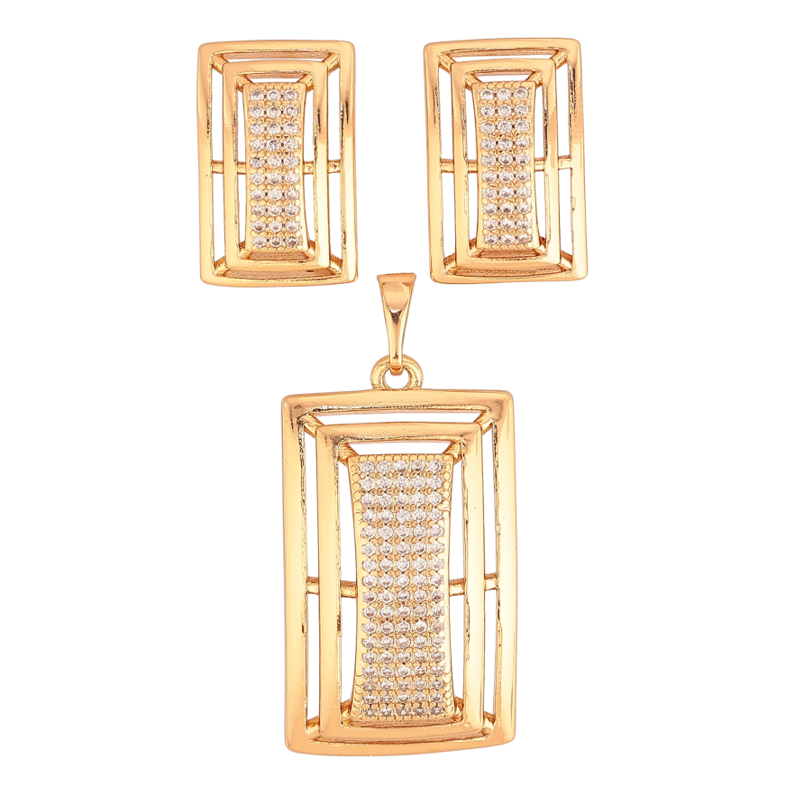 Набір Xuping колір Позолота 18K сережки кулон "Прямокутники з інкрустацією кристалами" фото №1