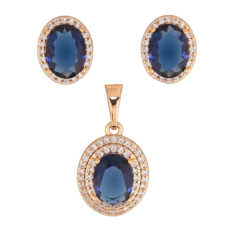 Набір Xuping колір Позолота 18K сережки кулон "Сині кристали в обрамленні" фото №22 Набір Xuping колір Позолота 18K сережки кулон "Сині кристали в обрамленні" фото №22