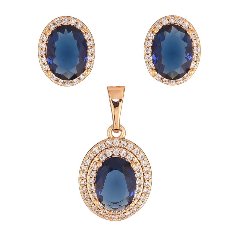 Набор Xuping цвет Позолота 18K серьги кулон "Синие кристаллы в обрамлении" фото №1