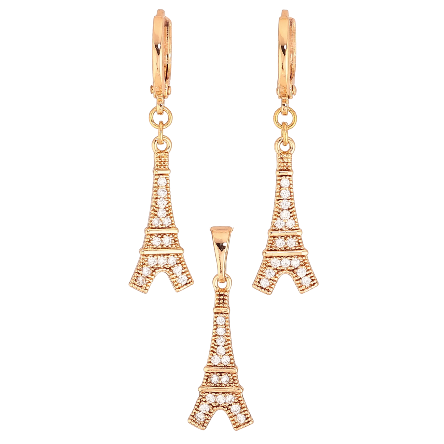 Набір Xuping колір Позолота 18K сережки кулон "Ейфелева вежа" фото №1