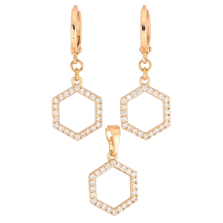 Набір Xuping колір Позолота 18K сережки кулон "Шестикутники з кристалами" ø 12мм фото №1