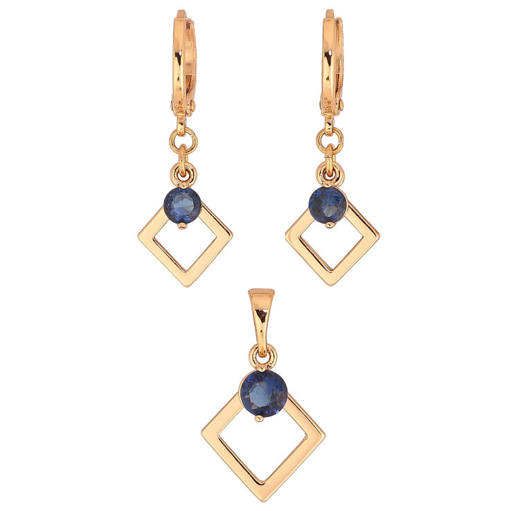 Набір Xuping колір Позолота 18K сережки кулон "Ромбові підвіски з синіми кристалами" фото №14 Набір Xuping колір Позолота 18K сережки кулон "Ромбові підвіски з синіми кристалами" фото №14
