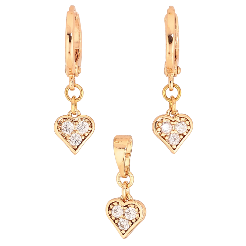 Набір Xuping колір Позолота 18K сережки кулон "Сердечки з кристалами" фото №1 Набір Xuping колір Позолота 18K сережки кулон "Сердечки з кристалами" фото №1