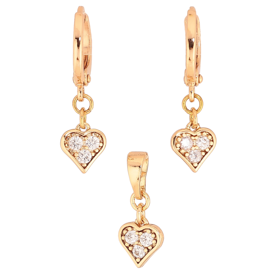 Набір Xuping колір Позолота 18K сережки кулон "Сердечки з кристалами" фото №1 Набір Xuping колір Позолота 18K сережки кулон "Сердечки з кристалами" фото №1