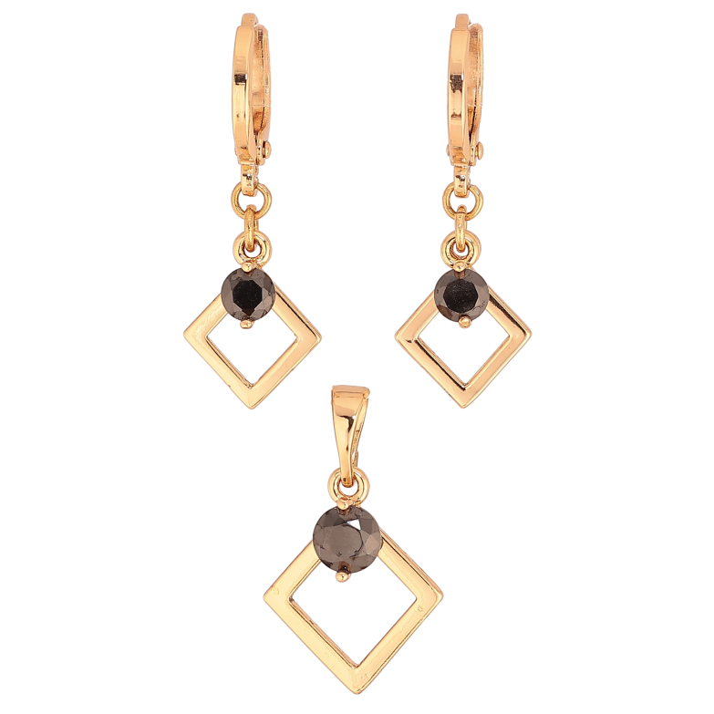Набор Xuping цвет Позолота 18K серьги кулон "Ромбовые подвески с черными кристаллами" фото №1