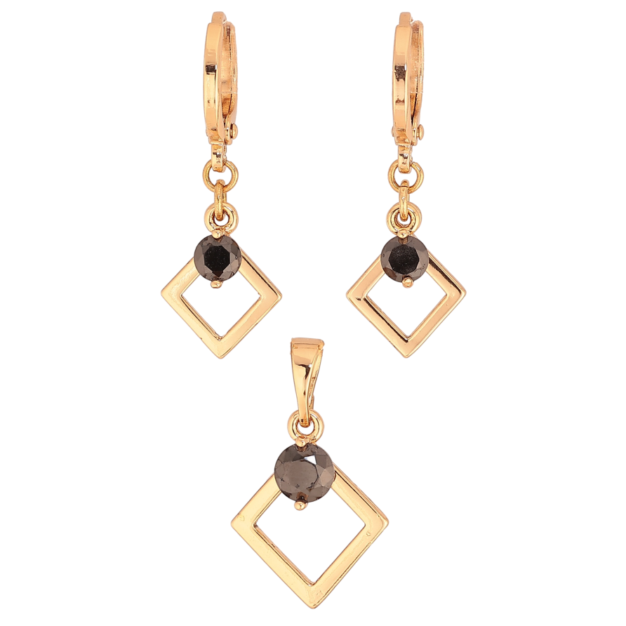 Набір Xuping колір Позолота 18K сережки кулон "Ромбові підвіски з чорними кристалами" фото №1