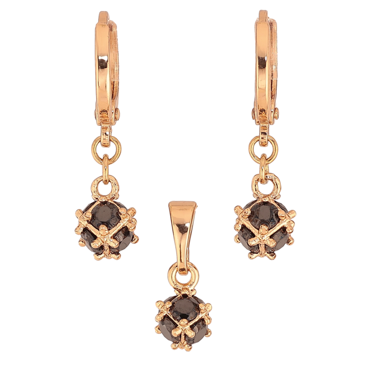 Набір Xuping колір Позолота 18K сережки кулон "Підвіски із чорних кристалів" ø 5мм фото №2 Набір Xuping колір Позолота 18K сережки кулон "Підвіски із чорних кристалів" ø 5мм фото №2