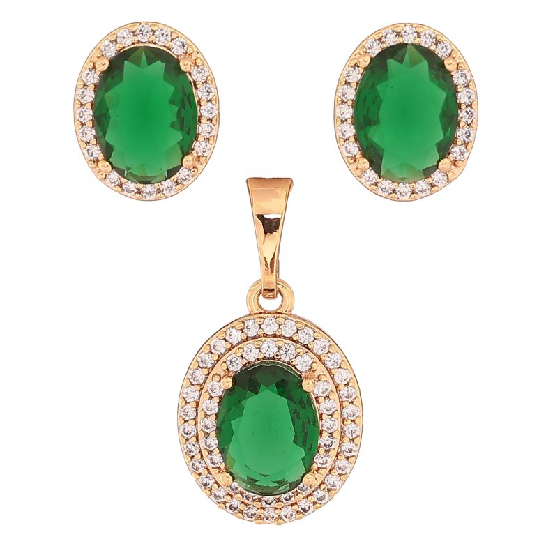 Набір Xuping колір Позолота 18K сережки кулон "Зелені кристали в обрамленні" фото №6