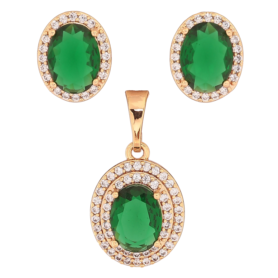 Набір Xuping колір Позолота 18K сережки кулон "Зелені кристали в обрамленні" фото №1