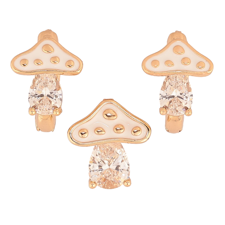 Набор Xuping цвет Позолота 18K серьги кулон "Мухоморы с кристаллами и белой эмалью" фото №1 Набор Xuping цвет Позолота 18K серьги кулон "Мухоморы с кристаллами и белой эмалью" фото №1