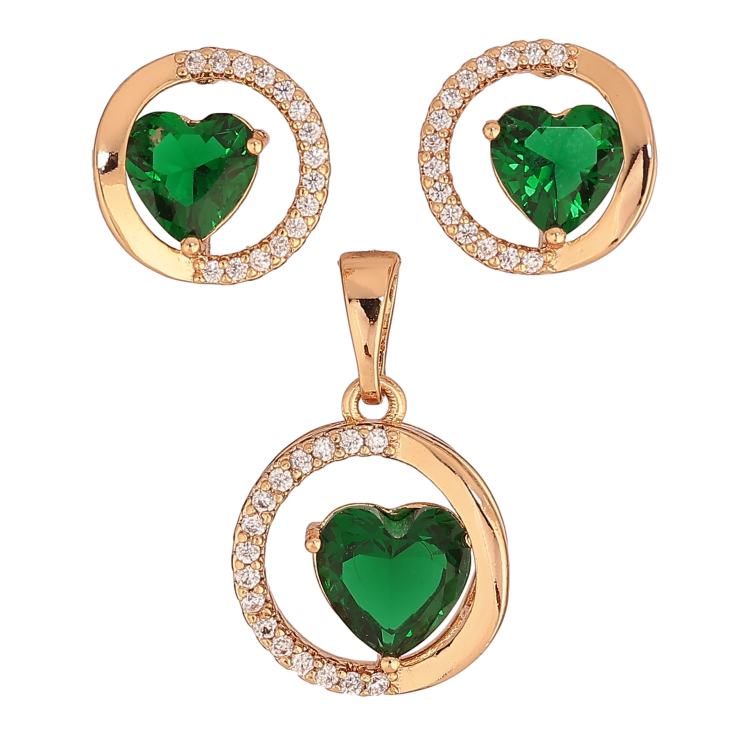 Набір Xuping колір Позолота 18K сережки кулон "Колечка з зеленими кристальними сердечками" фото №17 Набір Xuping колір Позолота 18K сережки кулон "Колечка з зеленими кристальними сердечками" фото №17