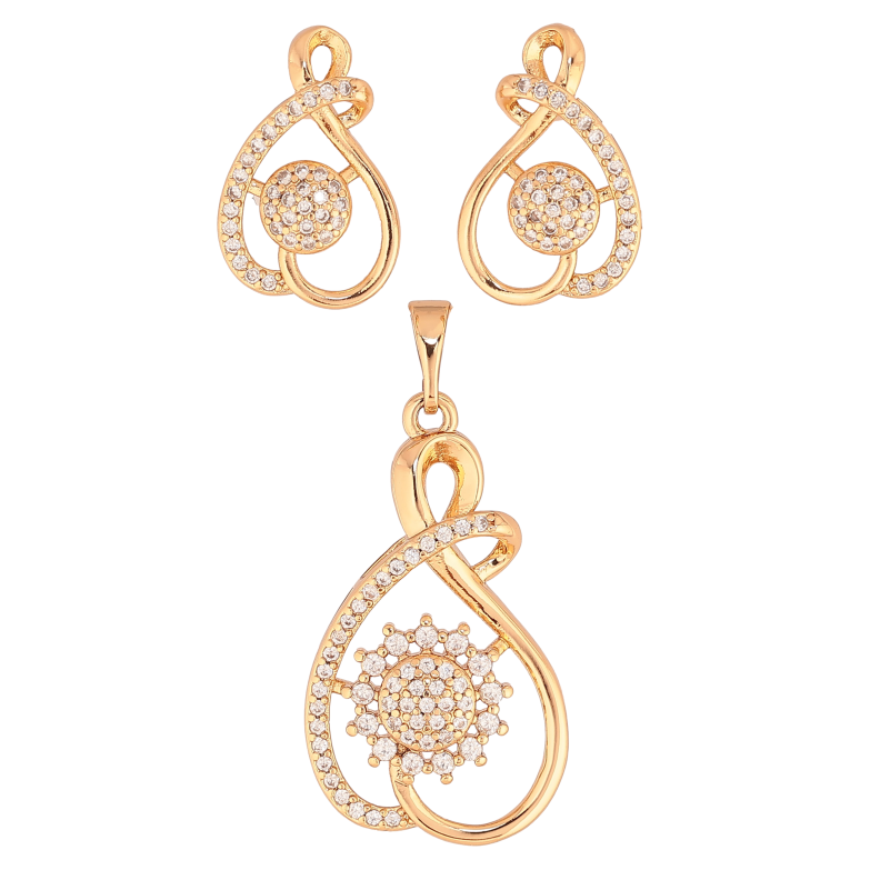 Набір Xuping колір Позолота 18K сережки кулон "Візерунок з кристалами" фото №2 Набір Xuping колір Позолота 18K сережки кулон "Візерунок з кристалами" фото №2