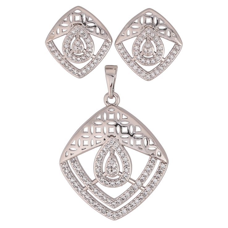 Набір Xuping колір Родій Сережки Кулон "Ромбовий візерунок з кристалами" фото №25 Набір Xuping колір Родій Сережки Кулон "Ромбовий візерунок з кристалами" фото №25