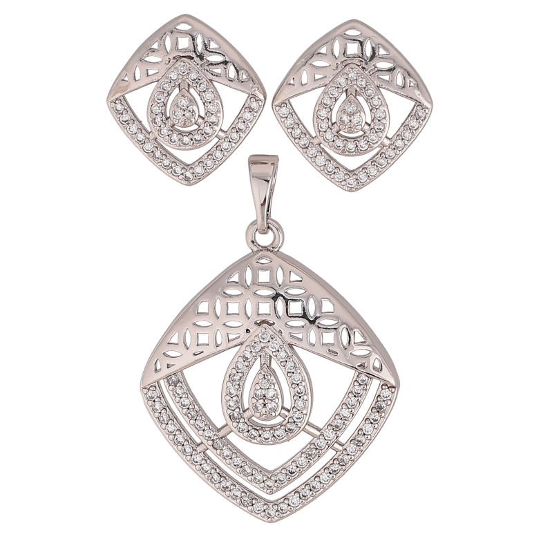 Набір Xuping колір Родій Сережки Кулон "Ромбовий візерунок з кристалами" фото №1