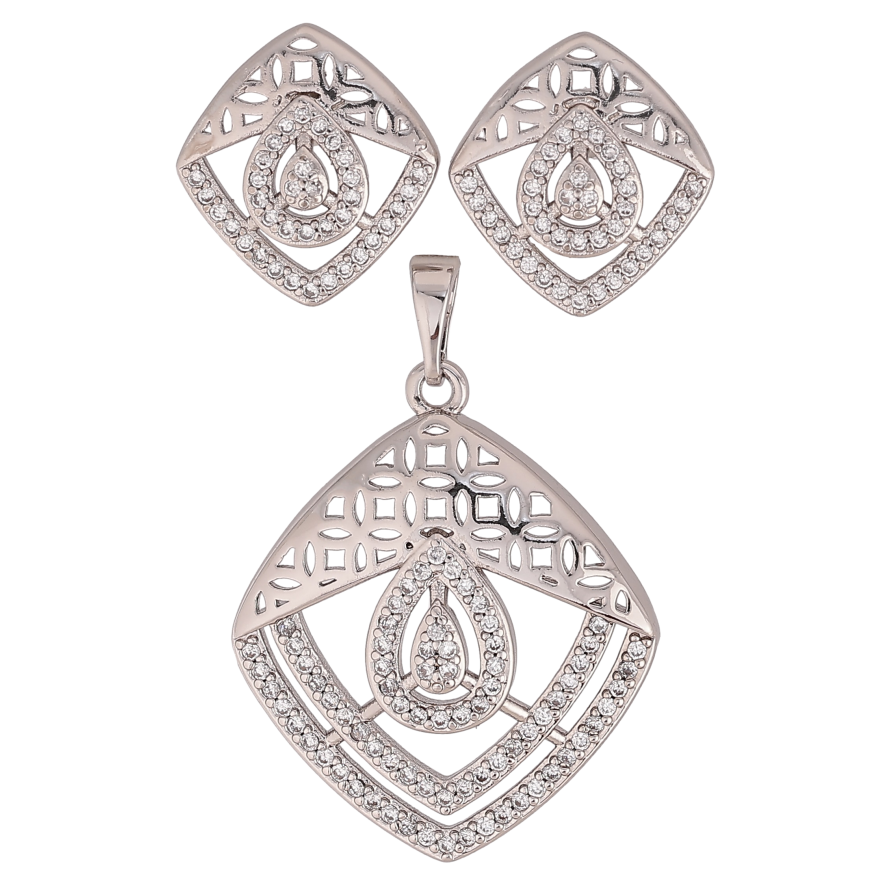 Набор Xuping цвет Родий Серьги Кулон "Ромбовый узор с кристаллами" фото №1
