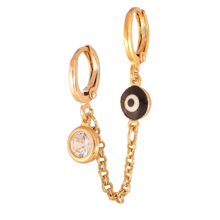 Моно-серьга Xuping цвет Позолота 18К подвески на колечках "Цепочка с кристаллом и оберегом Глаз Фатимы" фото №21 Моно-серьга Xuping цвет Позолота 18К подвески на колечках "Цепочка с кристаллом и оберегом Глаз Фатимы" фото №21