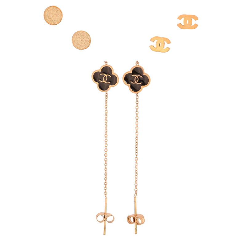 Набор Серьги Нержавеющая сталь пусеты "Декоративный узор с эмалью" ø 7мм фото №1