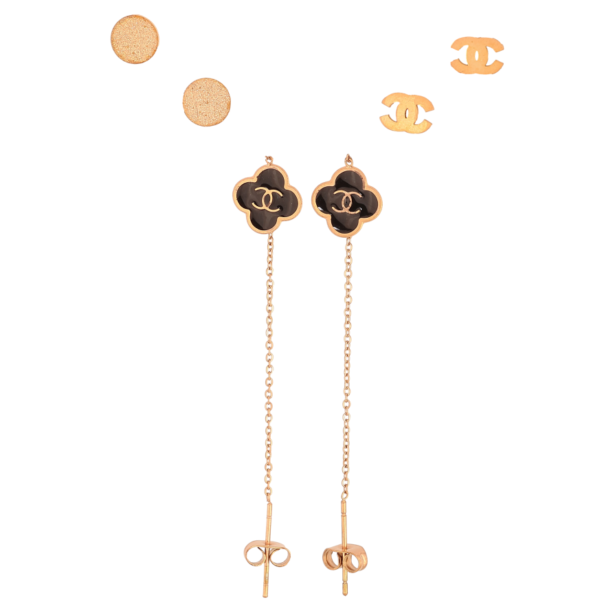 Набір Сережки Нержавіюча сталь пусети "Декоративний візерунок з емаллю" ø 7мм фото №1