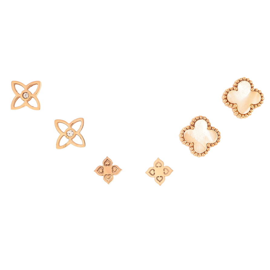 Набір Сережки Нержавіюча сталь пусети "Конюшина" 4х4мм, 6х6мм, 8х8мм фото №1