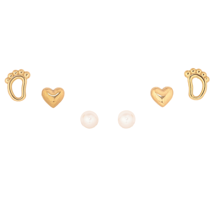 Сережки Набір (3 пари) Xuping TTM Stainless Steel колір 14К пусети "Ніжки, серця та перлини" ø 5мм фото №5