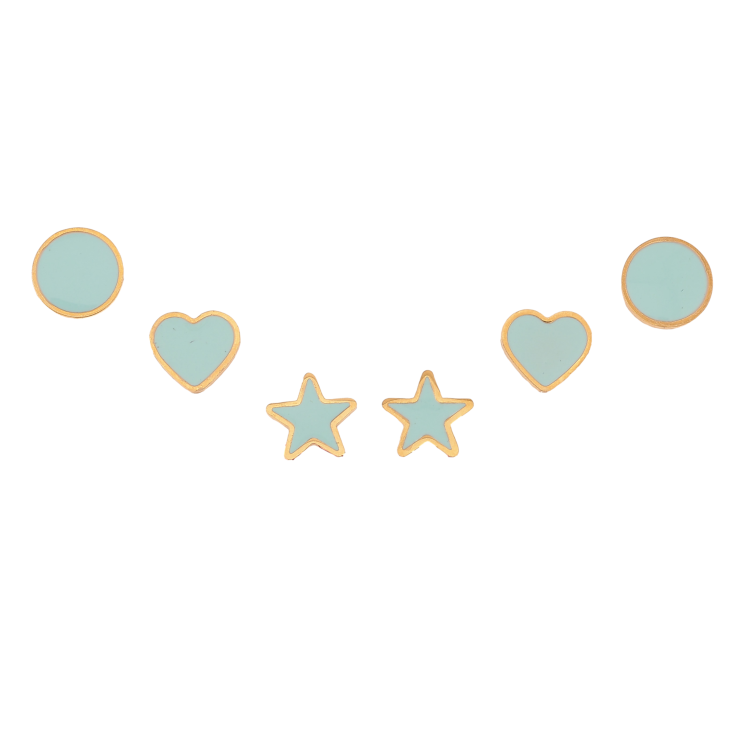 Сережки Набір (3 пари) Xuping TTM Stainless Steel колір 14К пусети "Коло, серце і зірочки з блакитною емаллю" ø 8мм фото №2