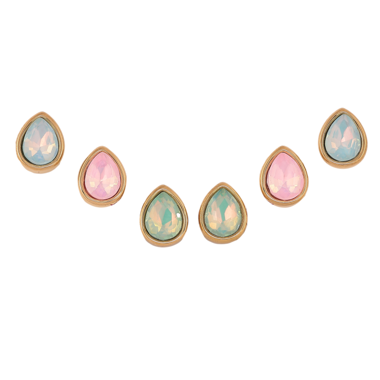 Сережки Набір (3 пари) Xuping TTM Stainless Steel колір 14К пусети "Кольорові кристальні крапельки" фото №2