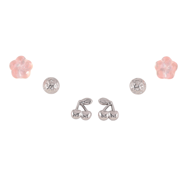 Сережки Набір (3 пари) Xuping TTM Stainless Steel колір Родій пусети "Квіточки, кола та вишеньки" ø 6мм фото №21