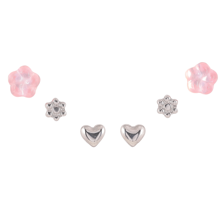 Сережки Набір (3 пари) Xuping TTM Stainless Steel колір Родій пусети "Квіточки з сердечками" фото №23