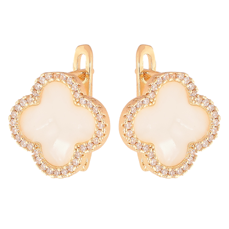 Сережки Нержавіюча сталь англійський замок "Конюшина з перламутровими вставками та кристалами" фото №6