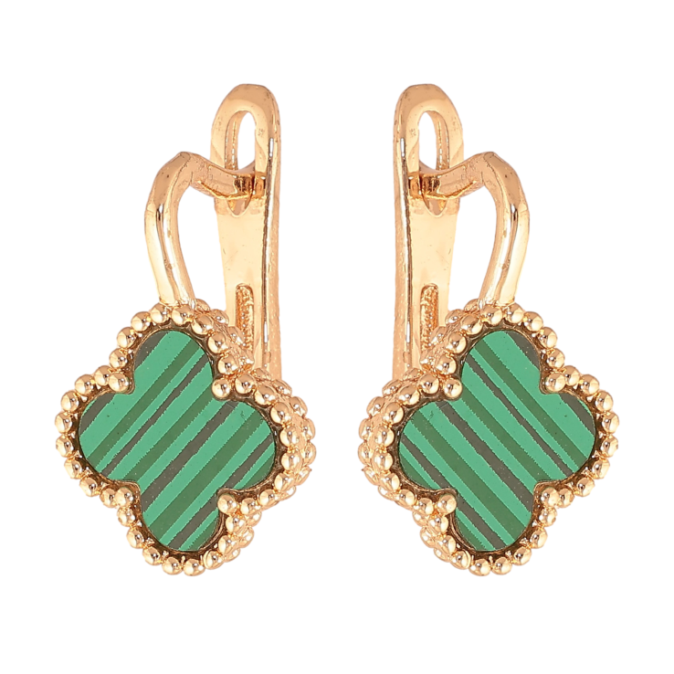 Сережки Нержавіюча сталь англійський замок "Конюшина із зеленими вставками" фото №4