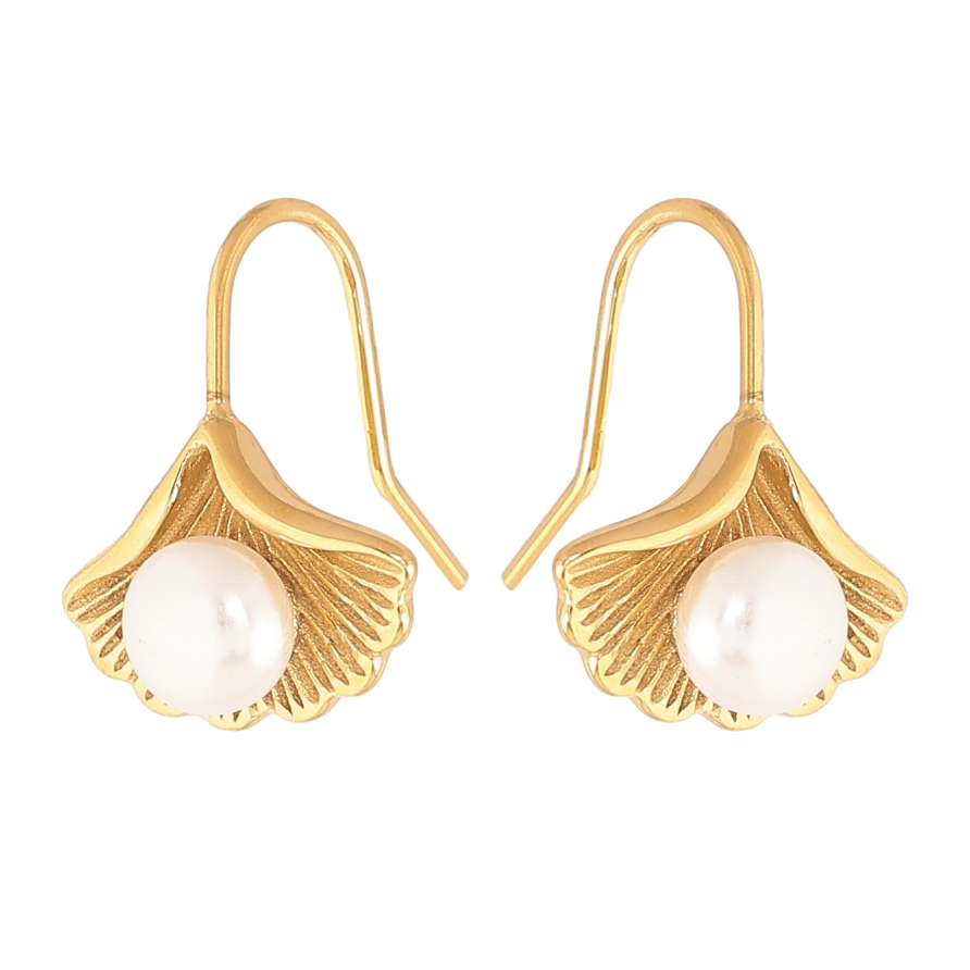 Сережки Нержавіюча сталь французький замок ""Листочки з перлинами" фото №1