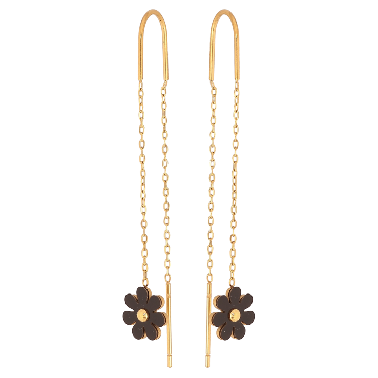 Сережки Нержавіюча сталь протяжки "Чорні квіточки" фото №22