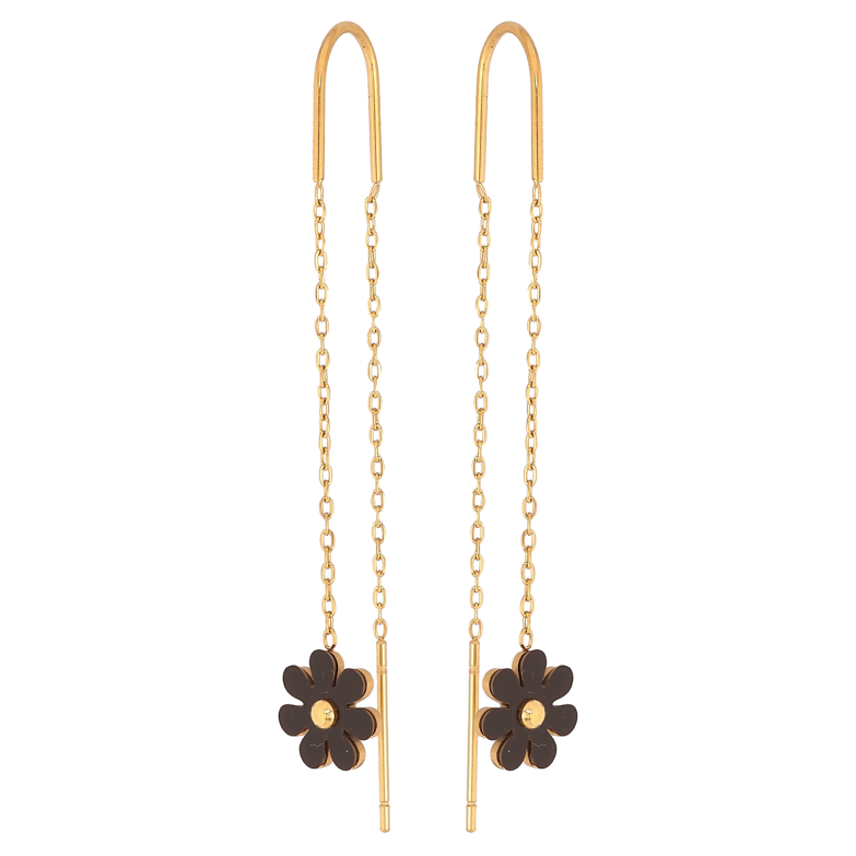 Сережки Нержавіюча сталь протяжки "Чорні квіточки" фото №1