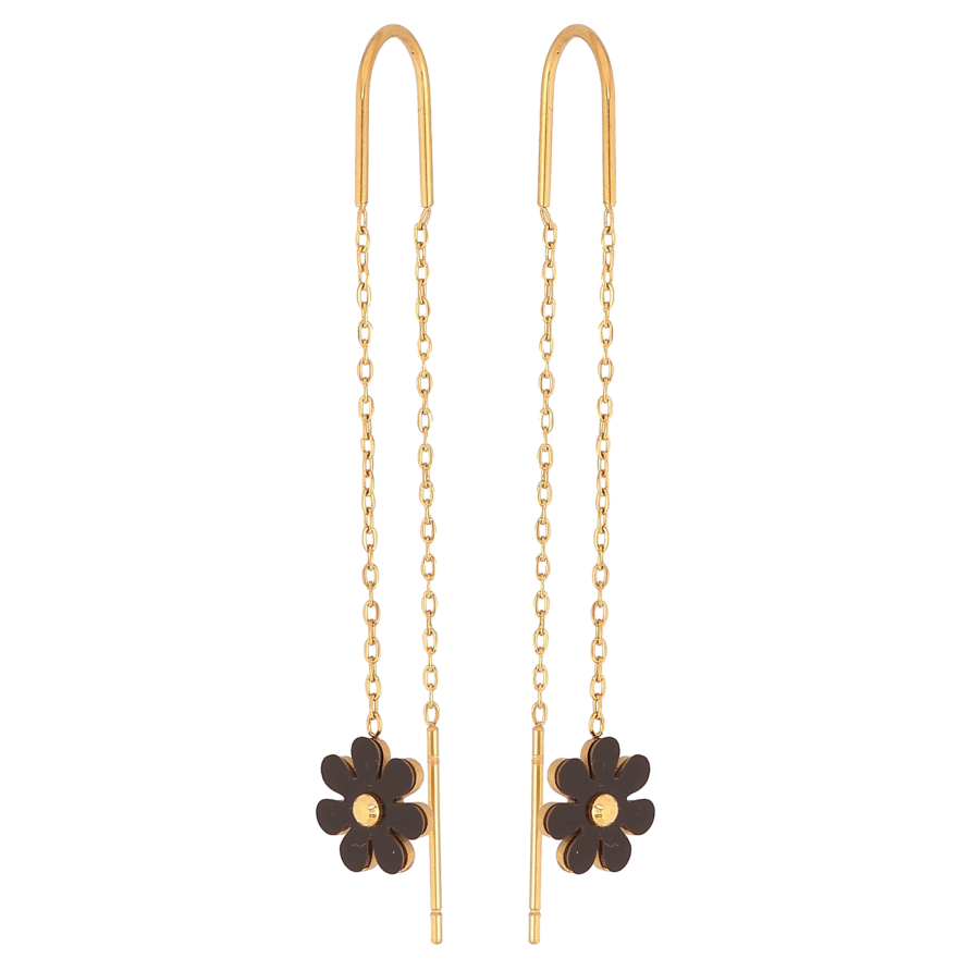 Сережки Нержавіюча сталь протяжки "Чорні квіточки" фото №1