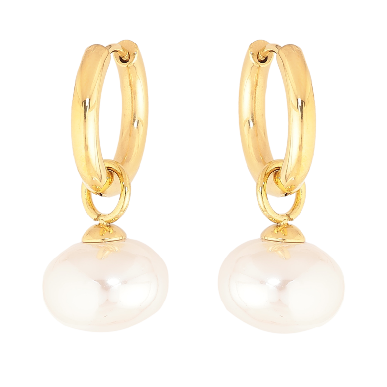 Сережки Нержавіюча сталь підвіски на колечках "Перлини" 2 в 1, ø 14мм фото №1